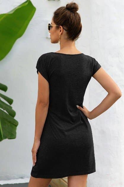 Solid Twist Knot Front Short Sleeve Tee Fit Dress