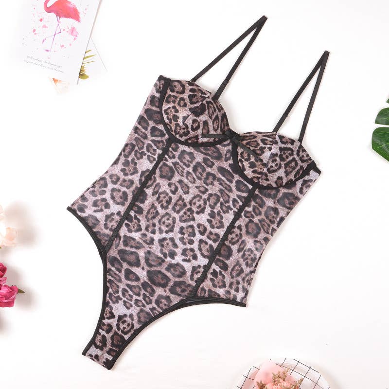 Ladies Sexy Sheer Leopard Printed Teddy