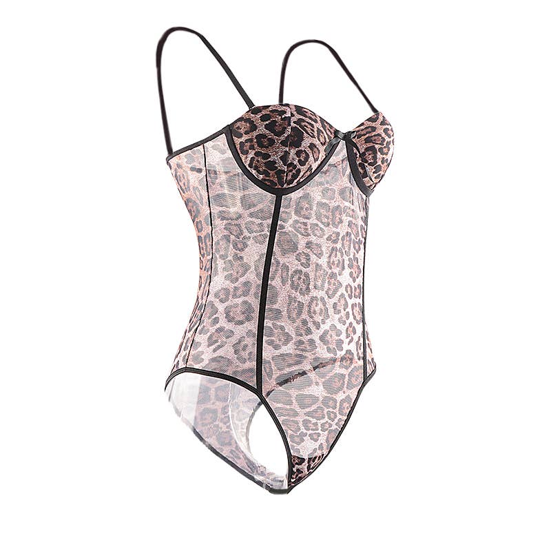 Ladies Sexy Sheer Leopard Printed Teddy