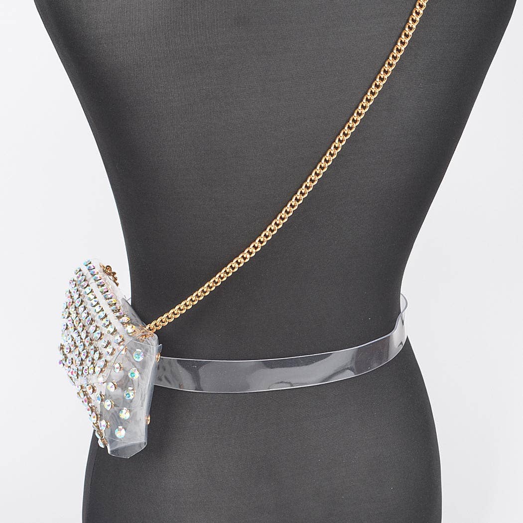 Rhinestone Clear Plus Size Belt Bag W/Chain
HB8633