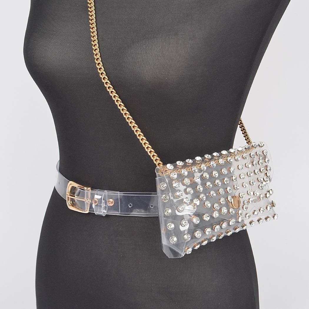 Rhinestone Clear Plus Size Belt Bag W/Chain
HB8633