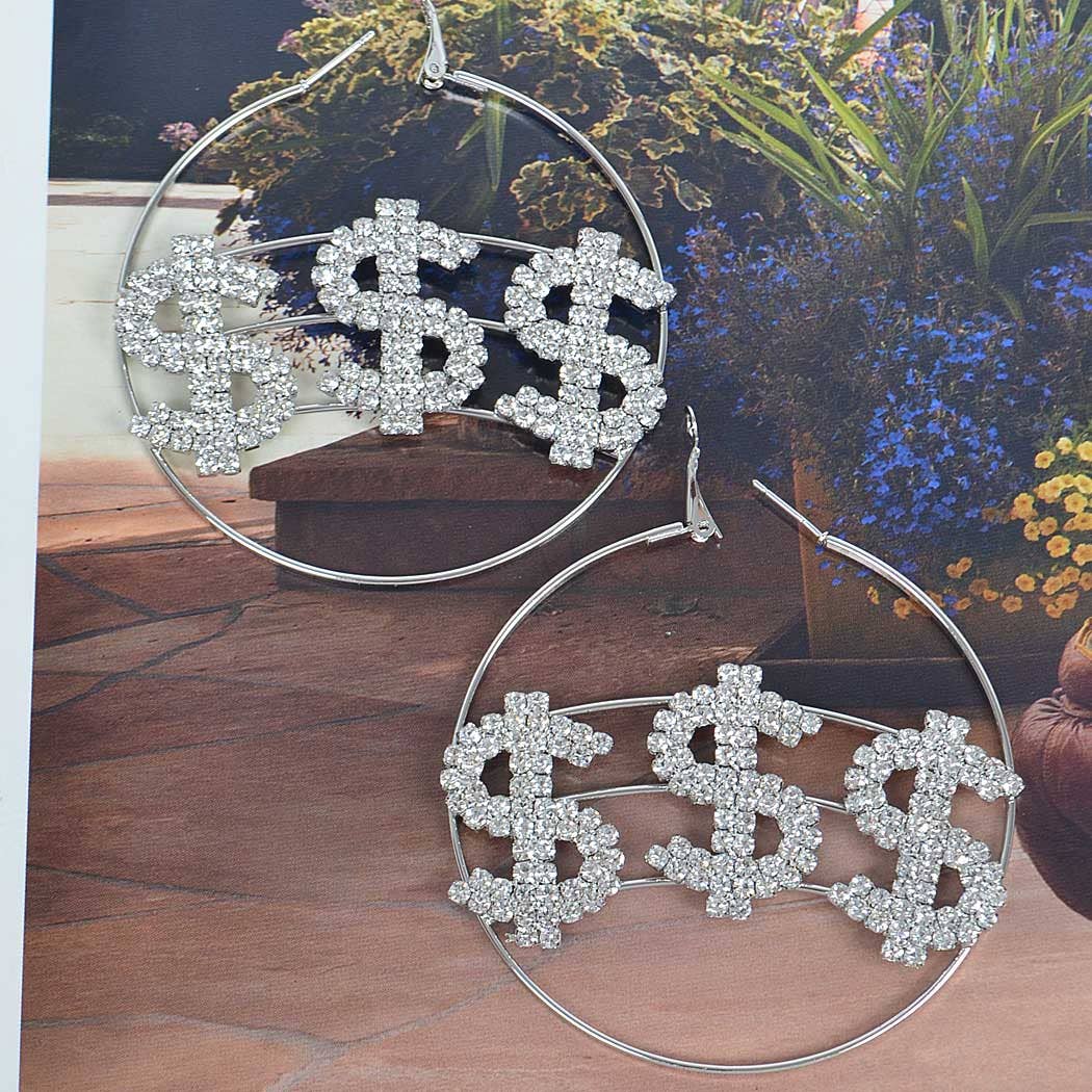 Rhinestone Dollar Sign Earring