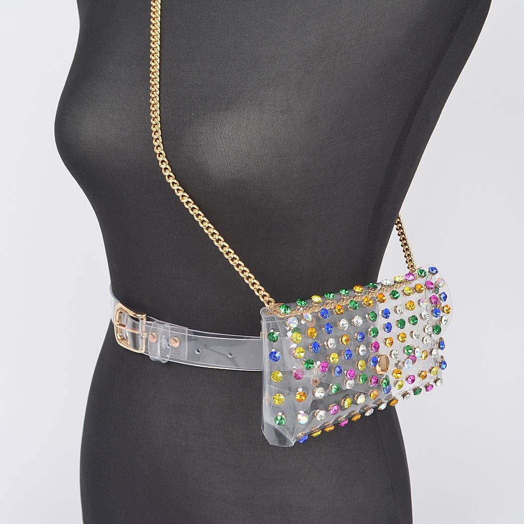 Rhinestone Clear Plus Size Belt Bag W/Chain
HB8633