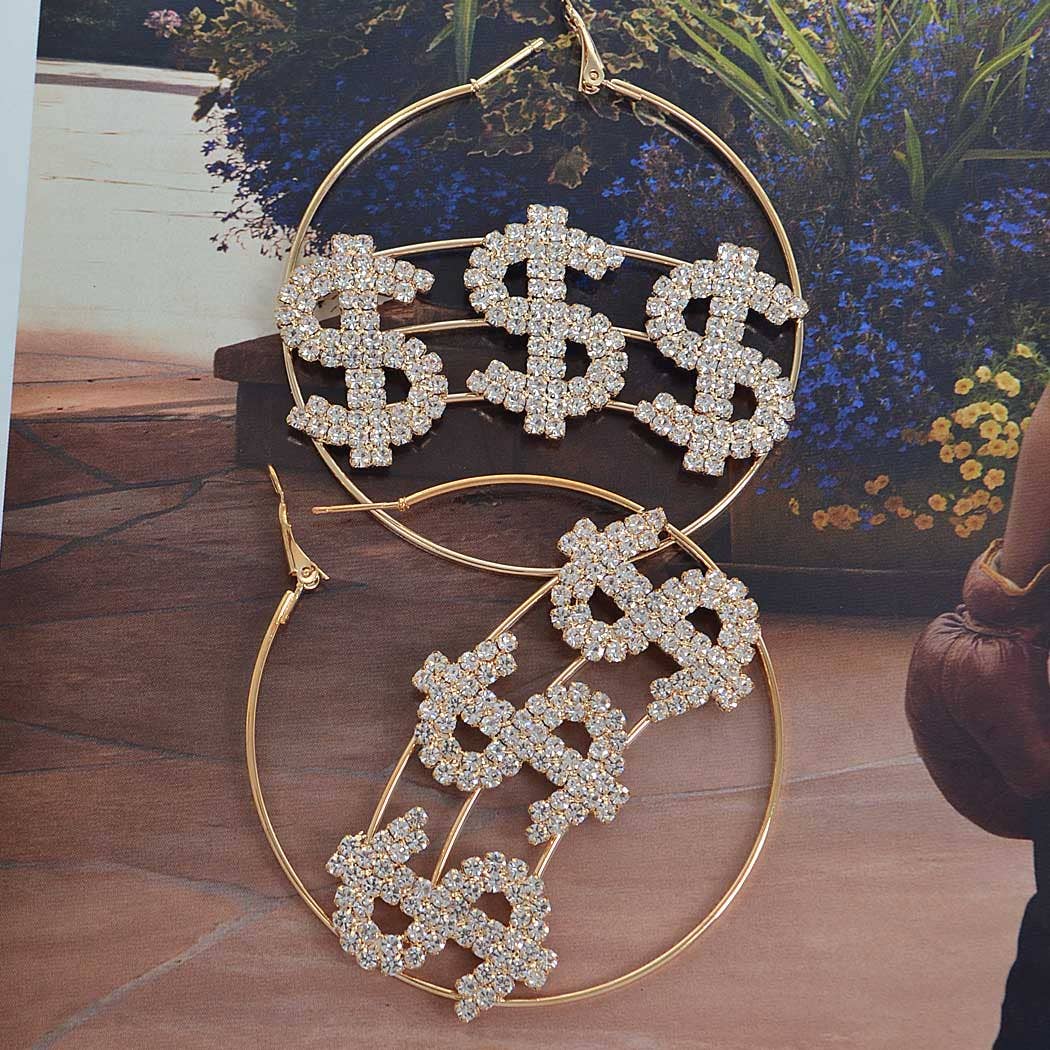 Rhinestone Dollar Sign Earring