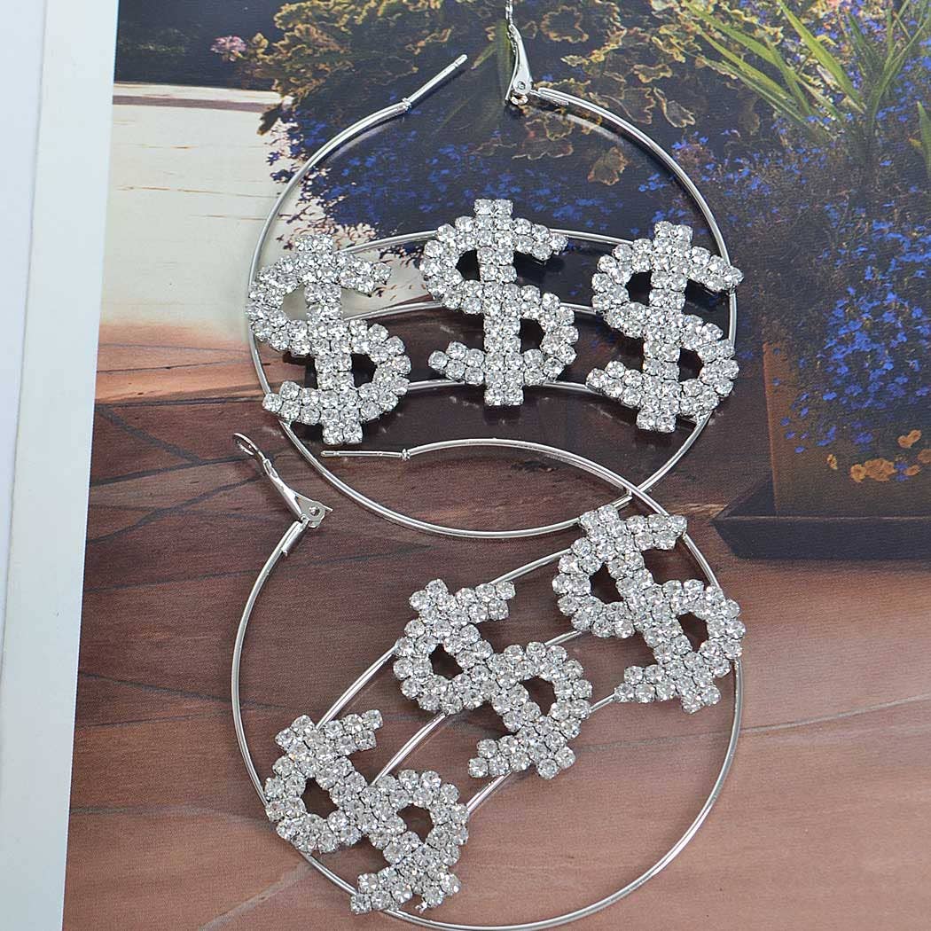Rhinestone Dollar Sign Earring