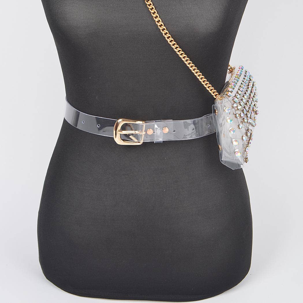 Rhinestone Clear Plus Size Belt Bag W/Chain
HB8633