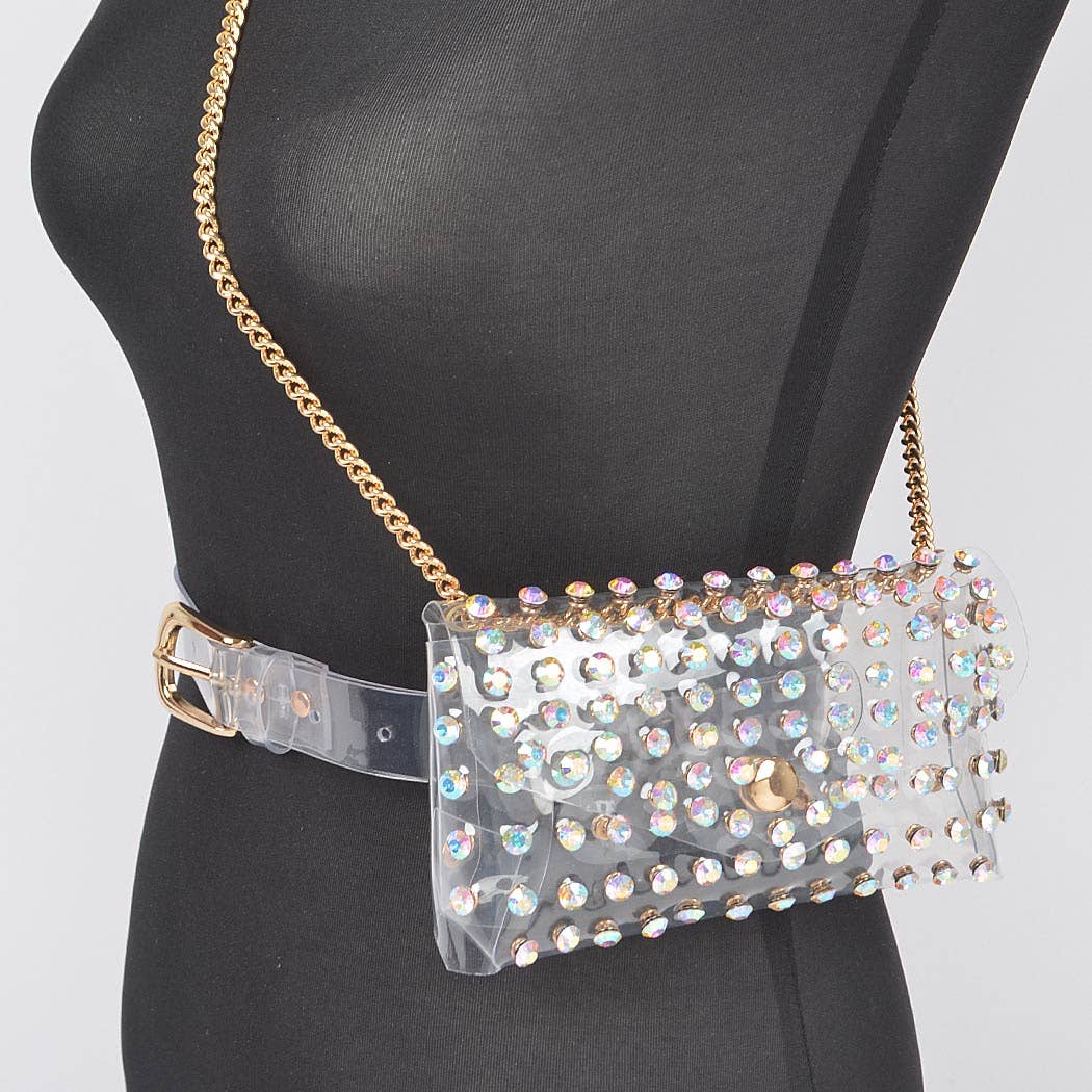 Rhinestone Clear Plus Size Belt Bag W/Chain
HB8633