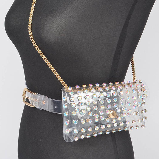 Rhinestone Clear Plus Size Belt Bag W/Chain
HB8633
