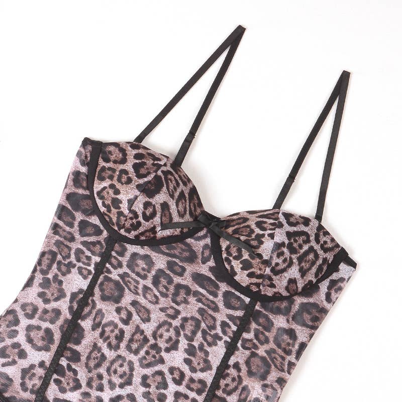 Ladies Sexy Sheer Leopard Printed Teddy