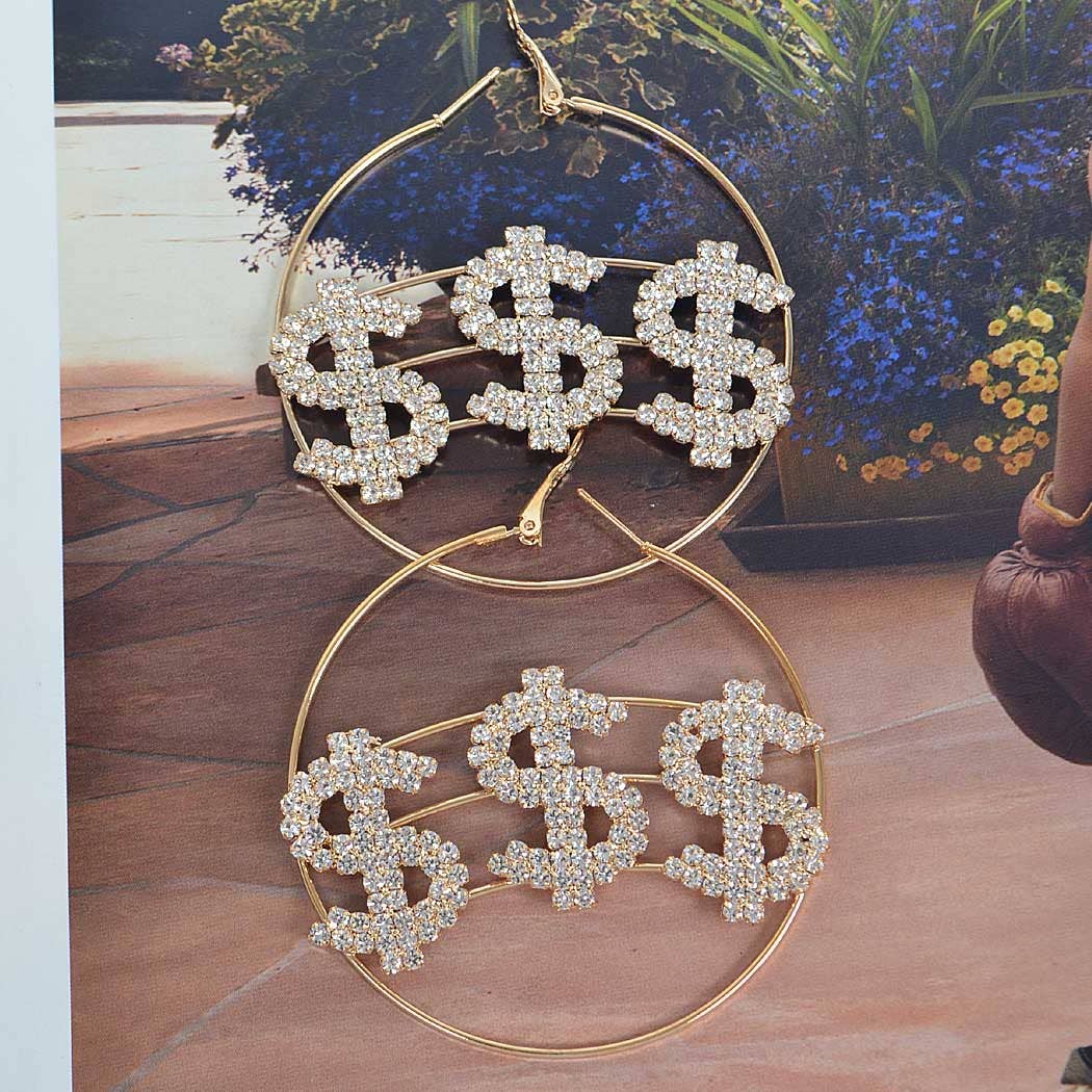 Rhinestone Dollar Sign Earring