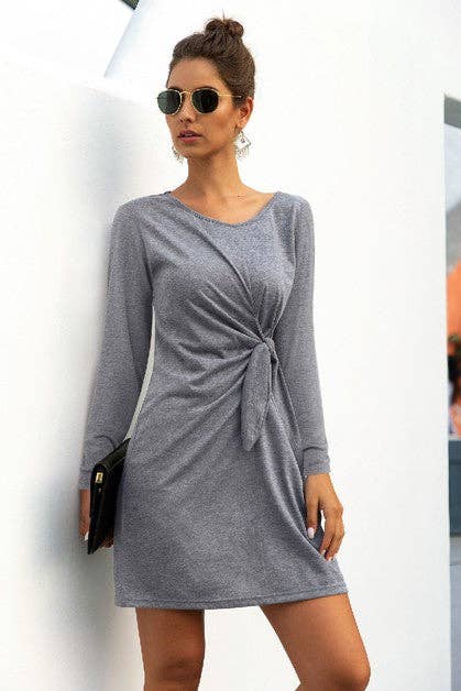 Solid Twist Knot Front Short Sleeve Tee Fit Dress