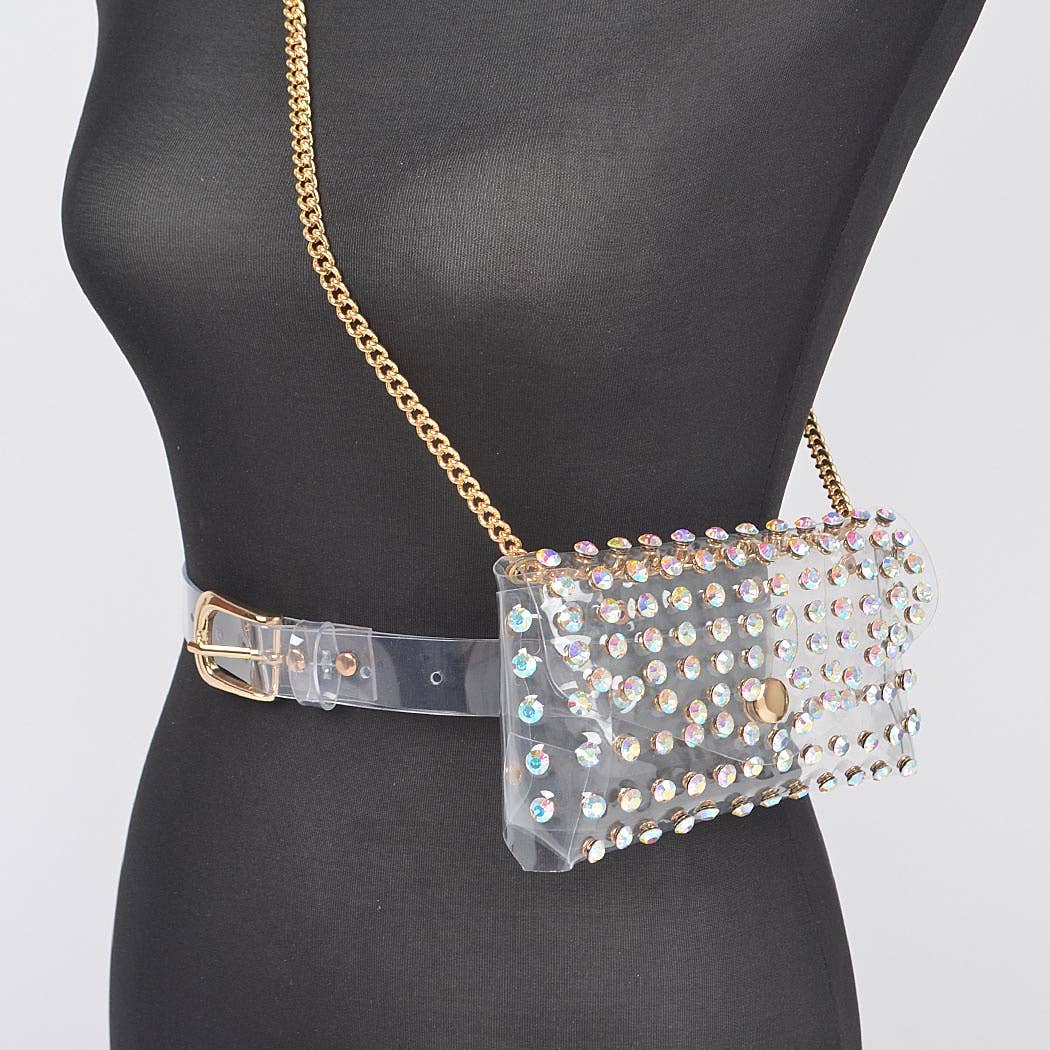 Rhinestone Clear Plus Size Belt Bag W/Chain
HB8633